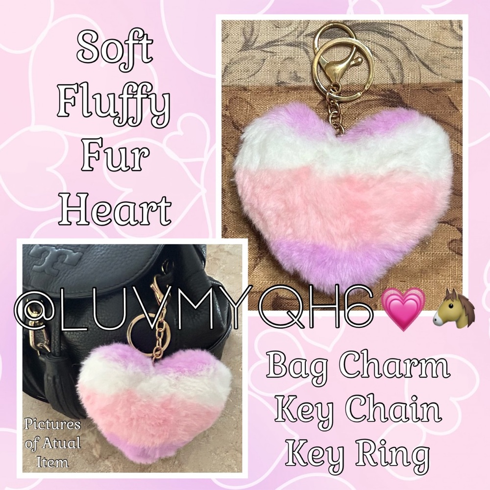 Soft Fluffy Fur Heart Bag Charm, Key Chain, Key Ring